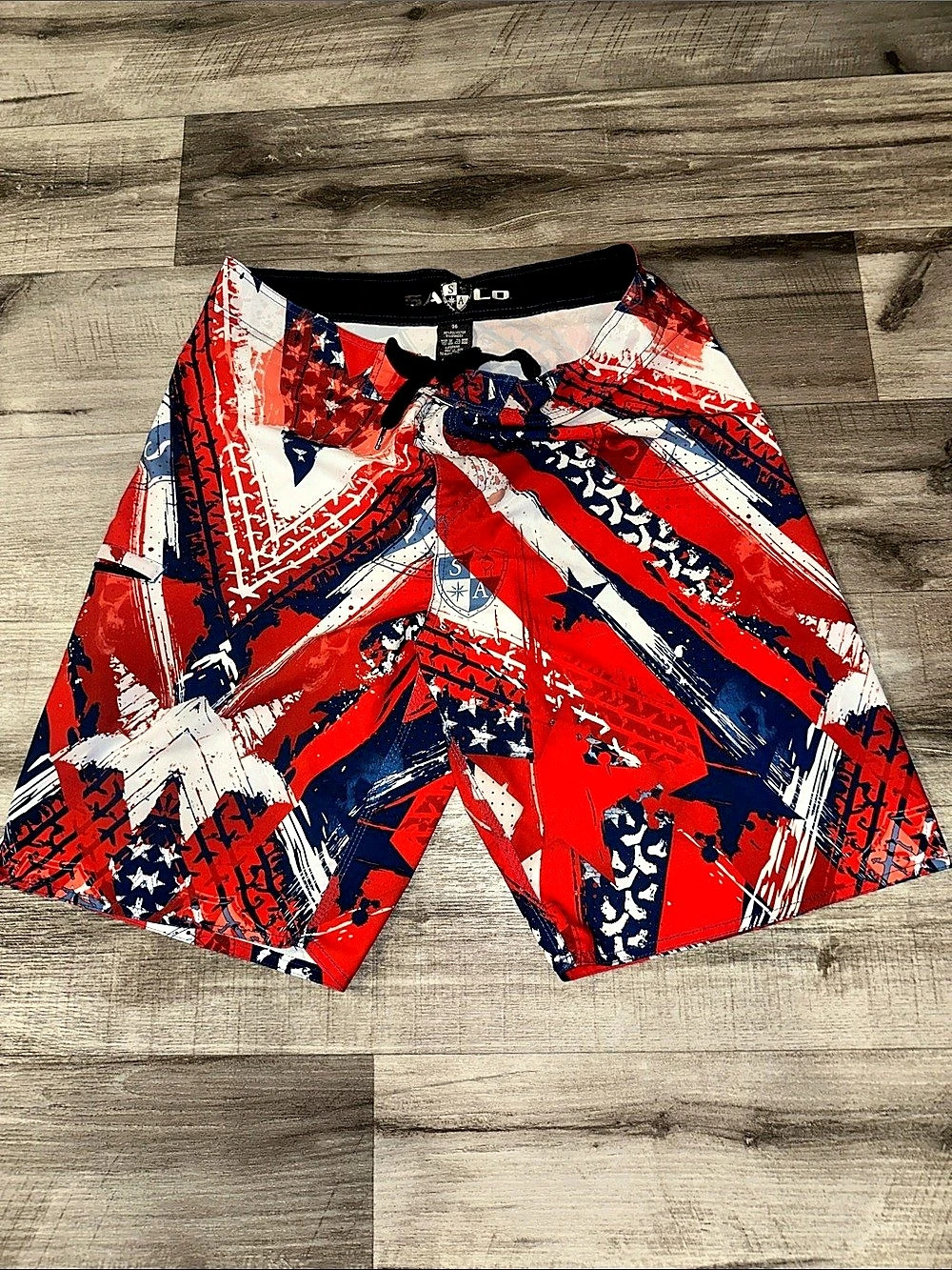 SAXLO Men's Abstract Swim Trunks in Red & Blue Size 36 Like New